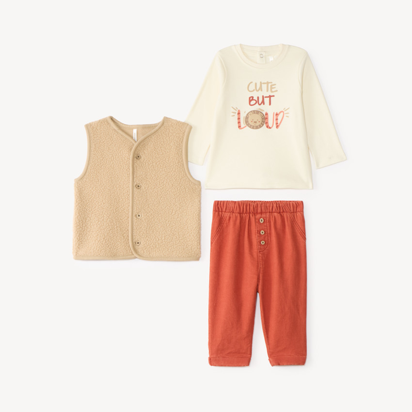 Ensemble 3 pièces bébé garçon gilet + pantalon + t-shirt