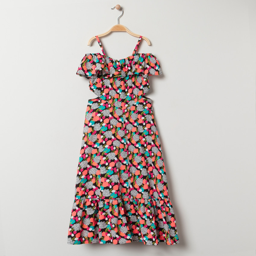 Robe longue pour fille imprimée ajourée sur les côtés 