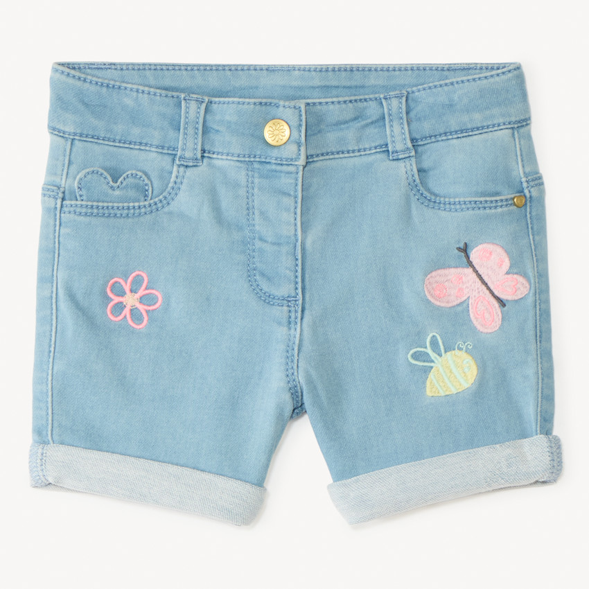 Short en jean broderie fantaisie pour bébé fille 