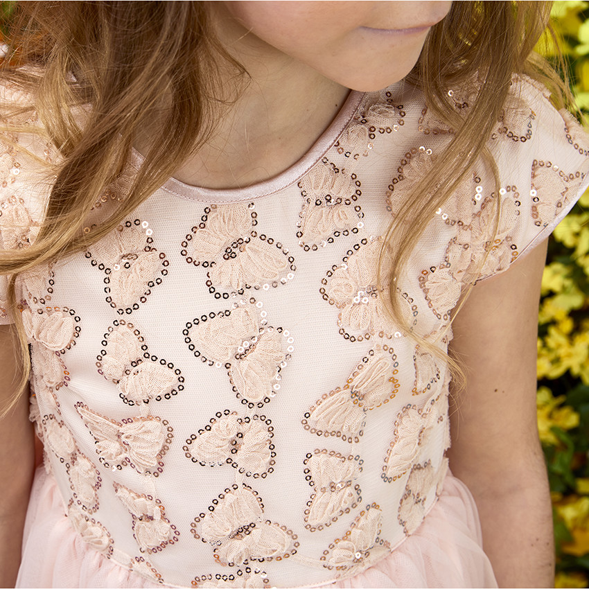 Robe de cérémonie en tulle avec papillons en sequins pour fille 