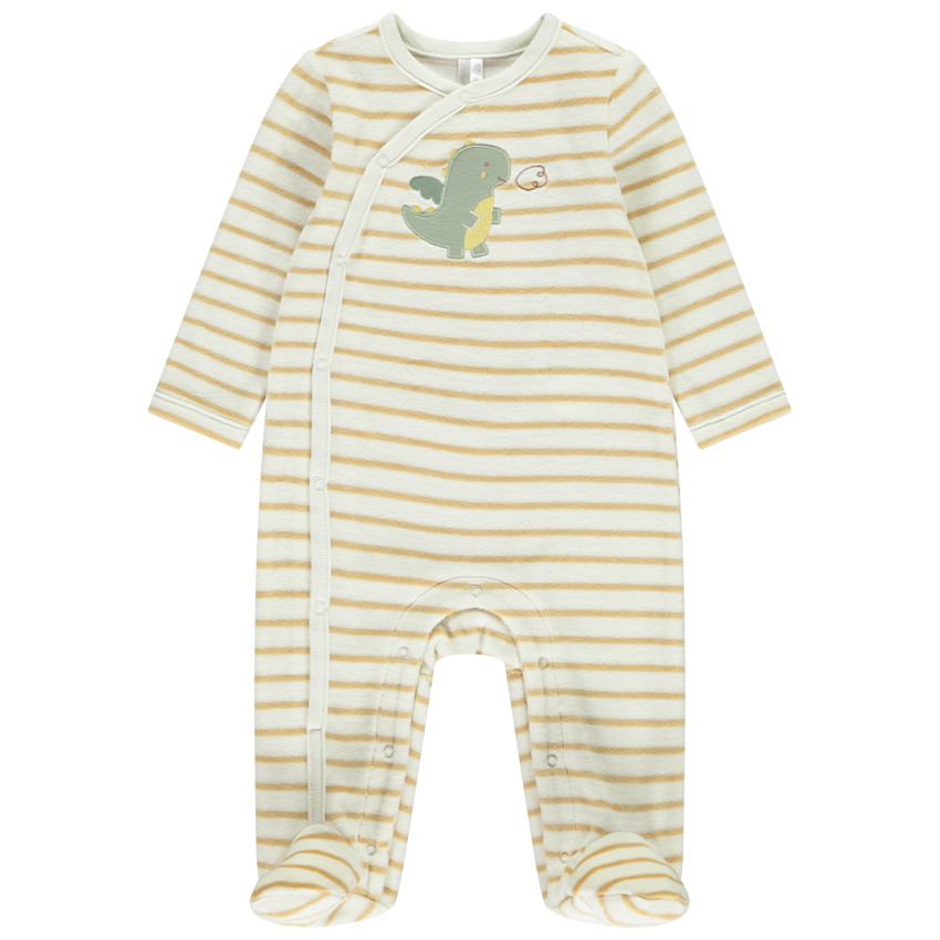 Dors-bien en velour rayé patch dragon pour bébé garçon 