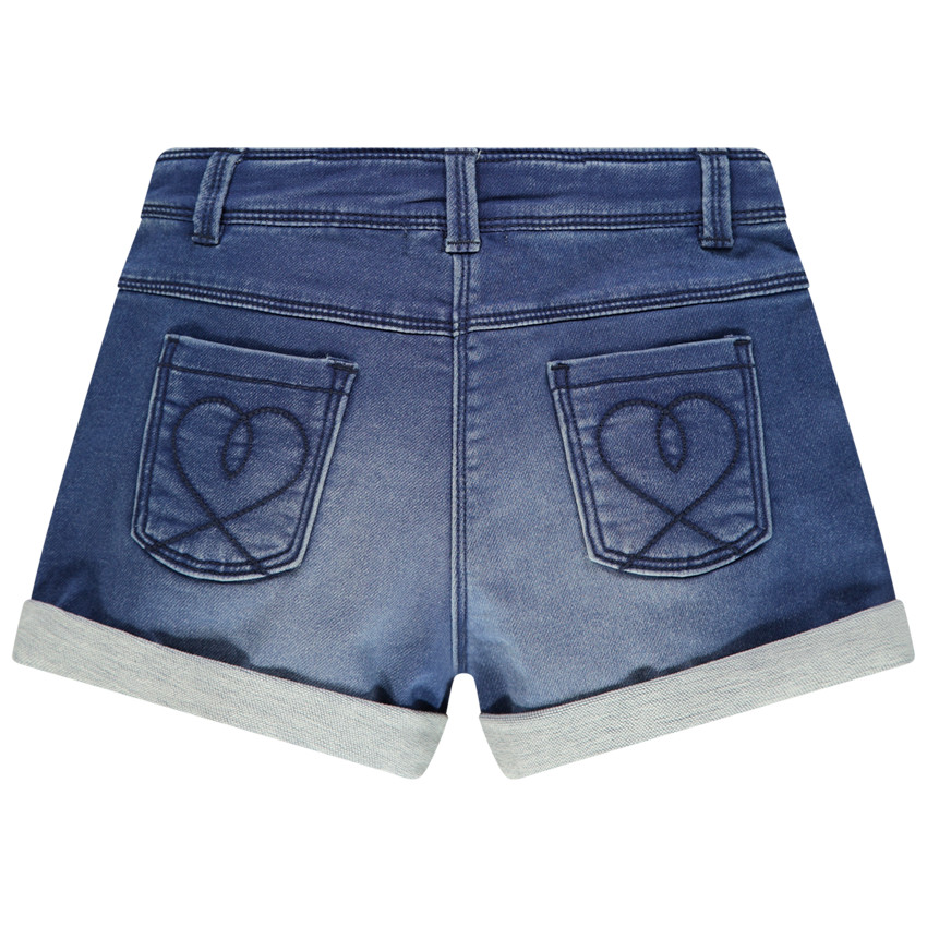 Short en jean effet used à inscription printée pailletée 