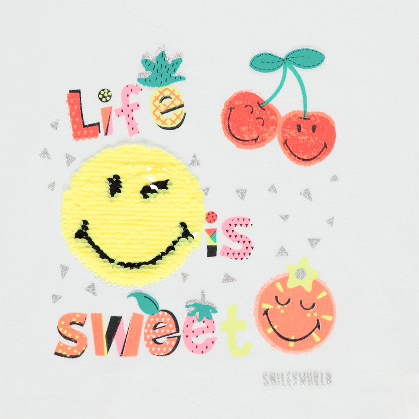 T-shirt manches courtes volantées motif SmileyWorld en sequins 