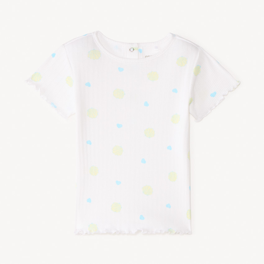 T-shirt manches courtes en maille côtelée imprimé fantaisie pour bébé fille 