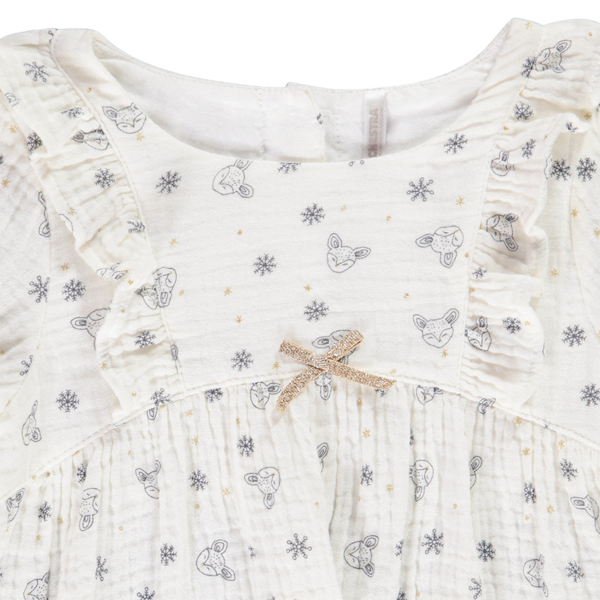 Ensemble 3 pièces tunique imprimé cerfs + gilet en sherpa + caleçon uni pour bébé fille 