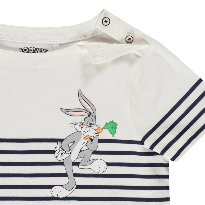 T-shirt manches courtes marinière en jersey print Bugs Bunny Warner pour garçon 