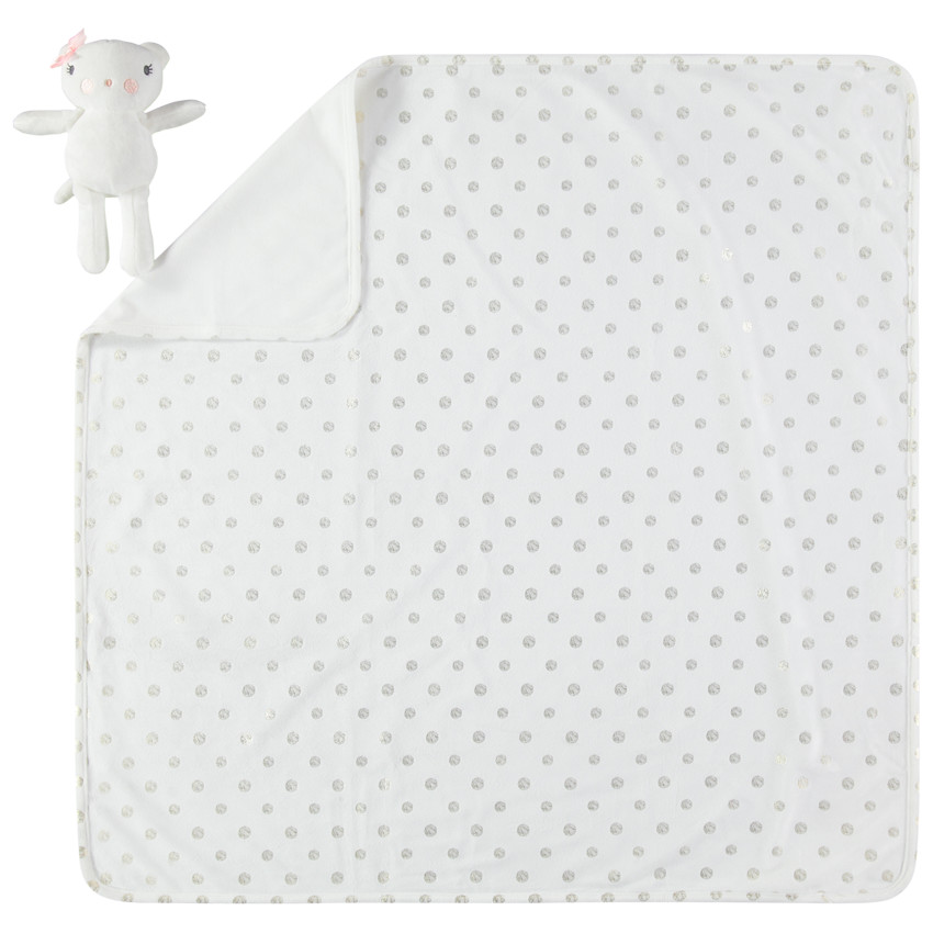 Couverture en sherpa à pois avec peluche 