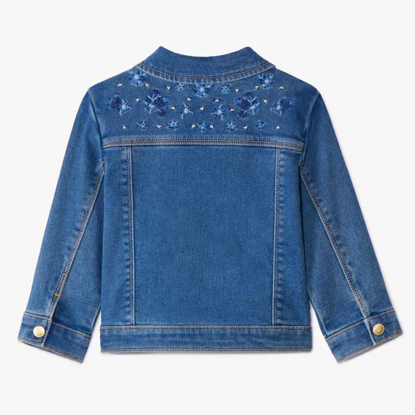 Veste effet jean avec dos brodé fleurs pour bébé fille 