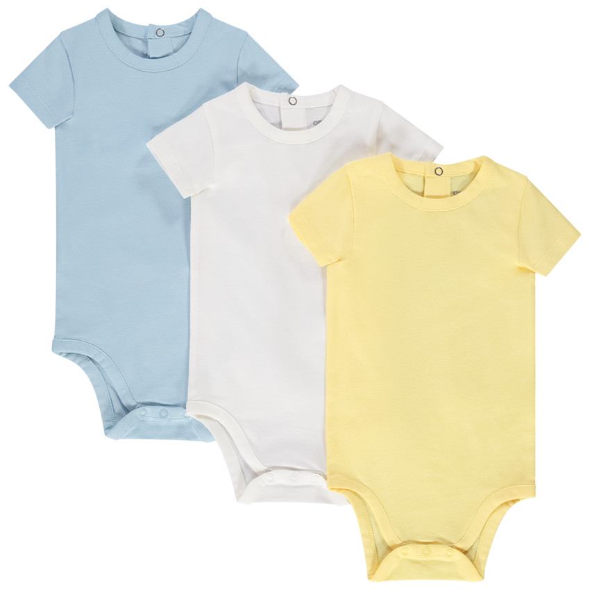 Lot de 3 bodies manches courtes unis pour bébé garçon 