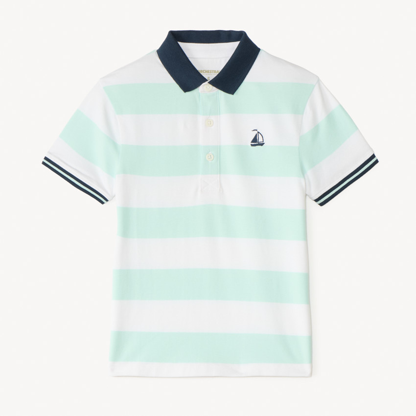 Polo manches courtes à rayures broderie bateau pour garçon