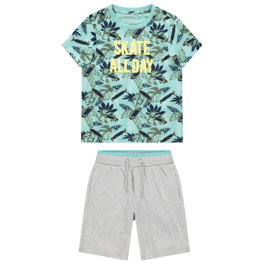 Ensemble à t-shirt imprimé et bermuda uni pour enfant garçon 