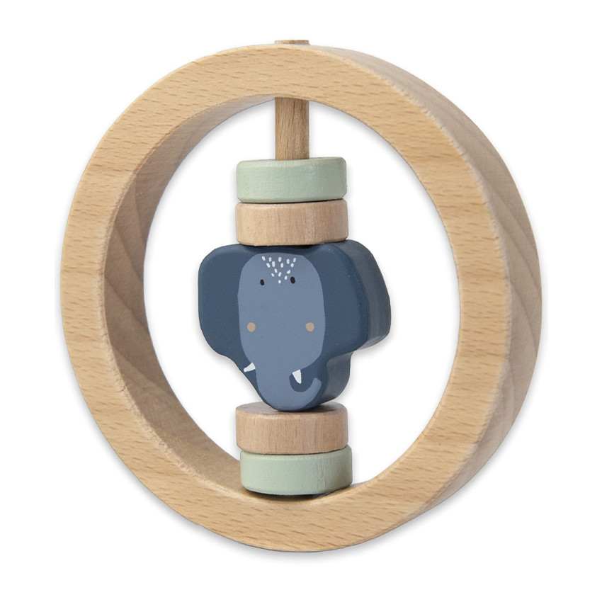 Hochet rond en bois - Mrs. Elphant Main Hochet rond en bois - Mrs. Elphant
