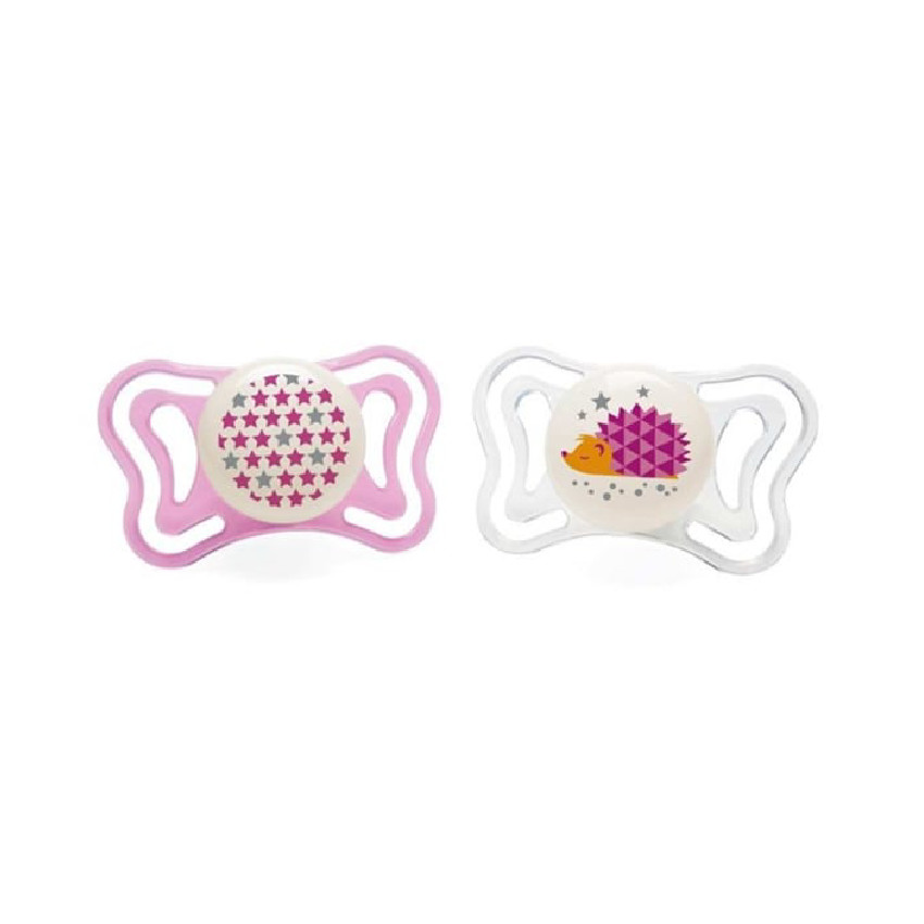 Lot de 2 sucettes Physio Light Phosphorescent en silicone 16-36 mois Main Lot de 2 sucettes Physio Light Phosphorescent en silicone 16-36 mois