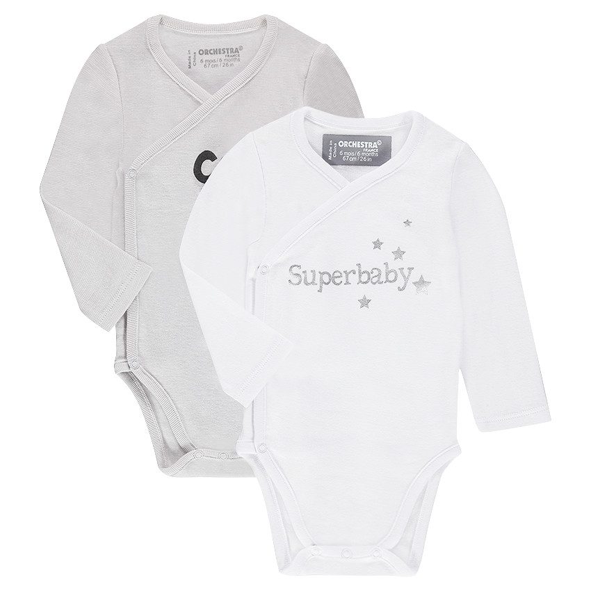 Lot de 2 bodies manches longues avec message printé 