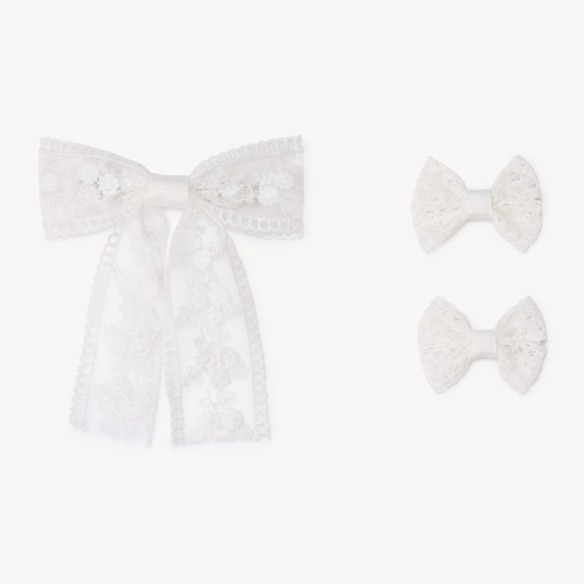 Lot de 3 barrettes à nœud en tulle brodé pour fille 