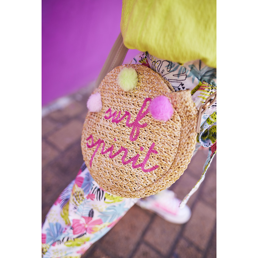 Sac bandoulière en crochet avec broderies et pompons pour fille 