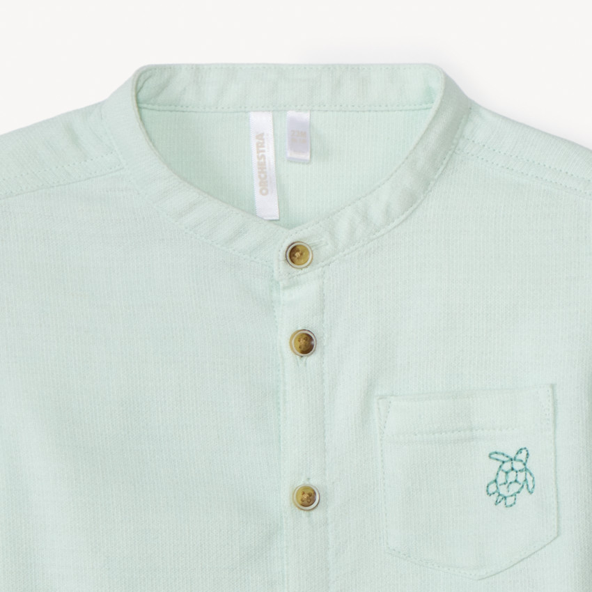 Chemise manches courtes col mao avec broderie animaux pour bébé garçon 