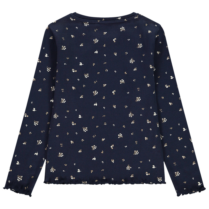 T-shirt manches longues en maille côte imprimé fantaisie pour fille 