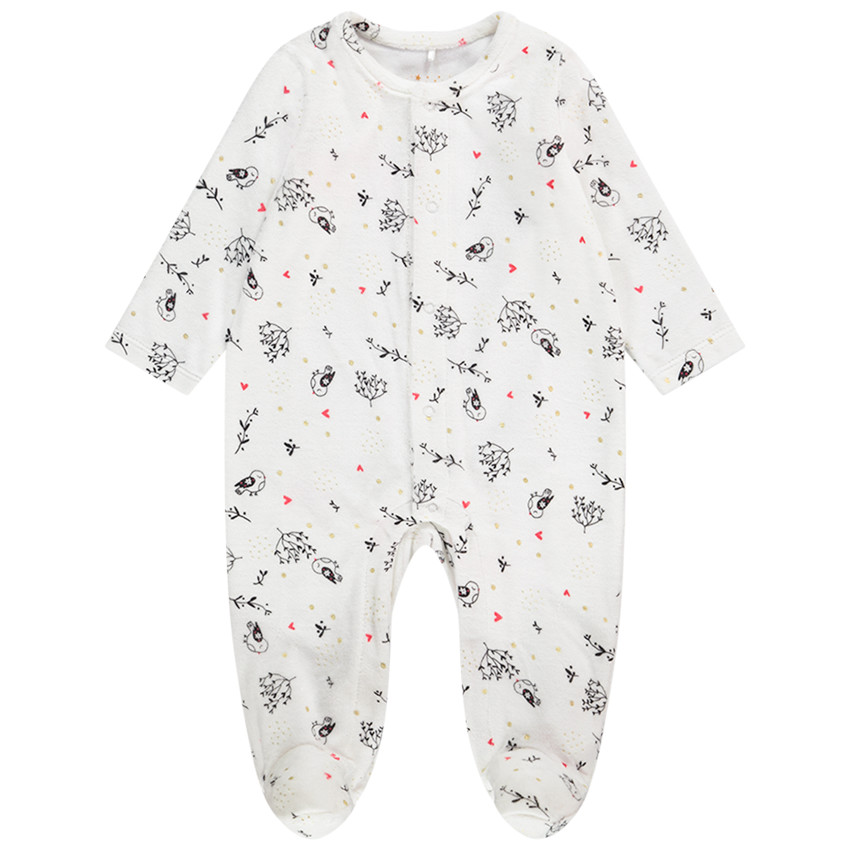 Dors-bien en velours imprimé fantaisie pour bébé fille avec ouvertures différentes selon l'âge 