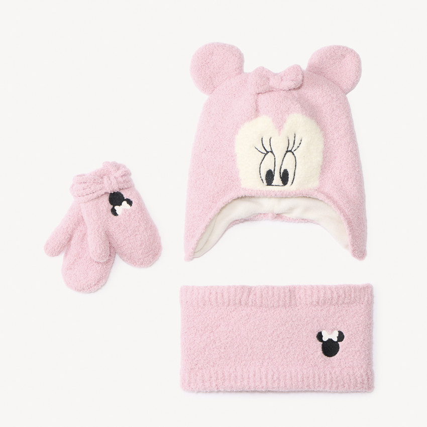 Set bonnet + snood + moufles Minnie Disney pour bébé fille