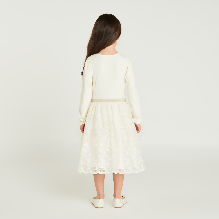 Robe manches longues effet 2 en 1 en tulle brodé pour fille 