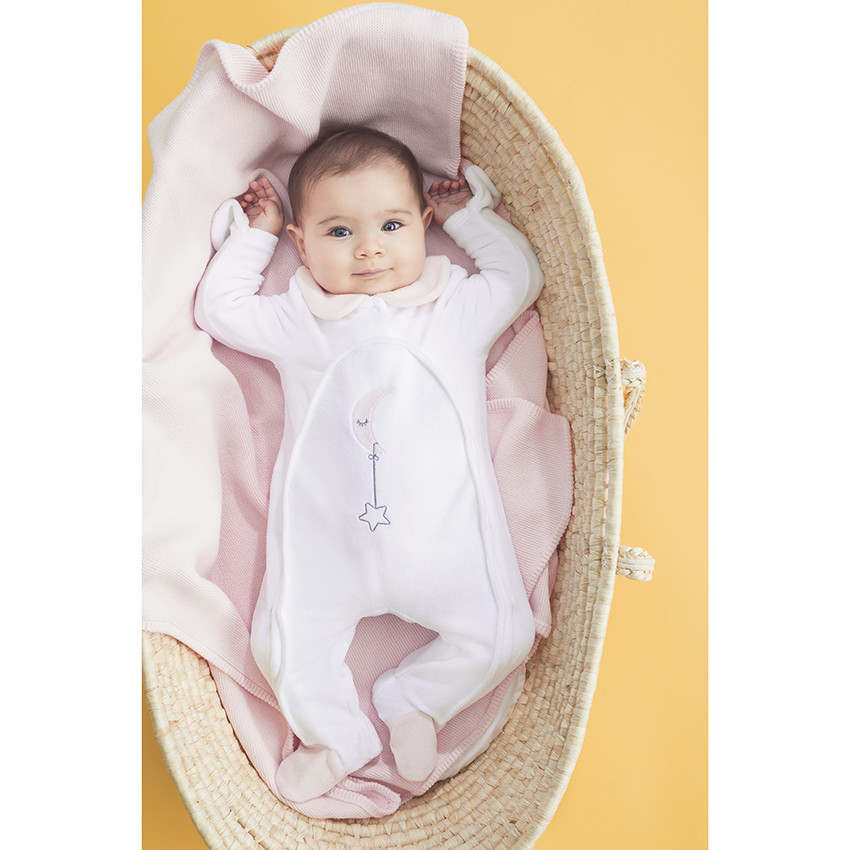 Dors-bien en velours à col Claudine et lune brodée 