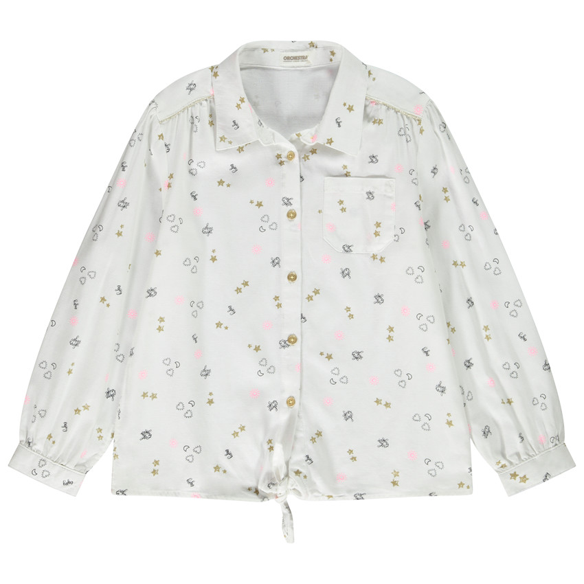 Chemise manches longues en coton imprimé fantaisie pour fille