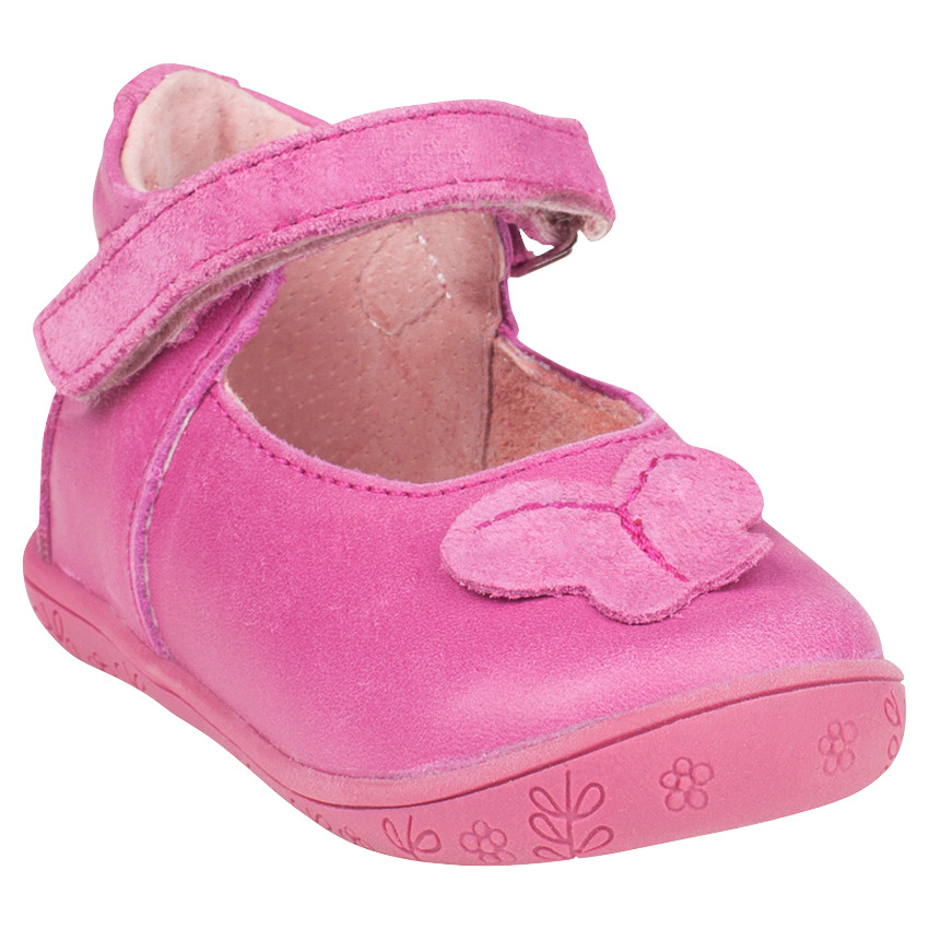 Babies en cuir rose avec patch papillon