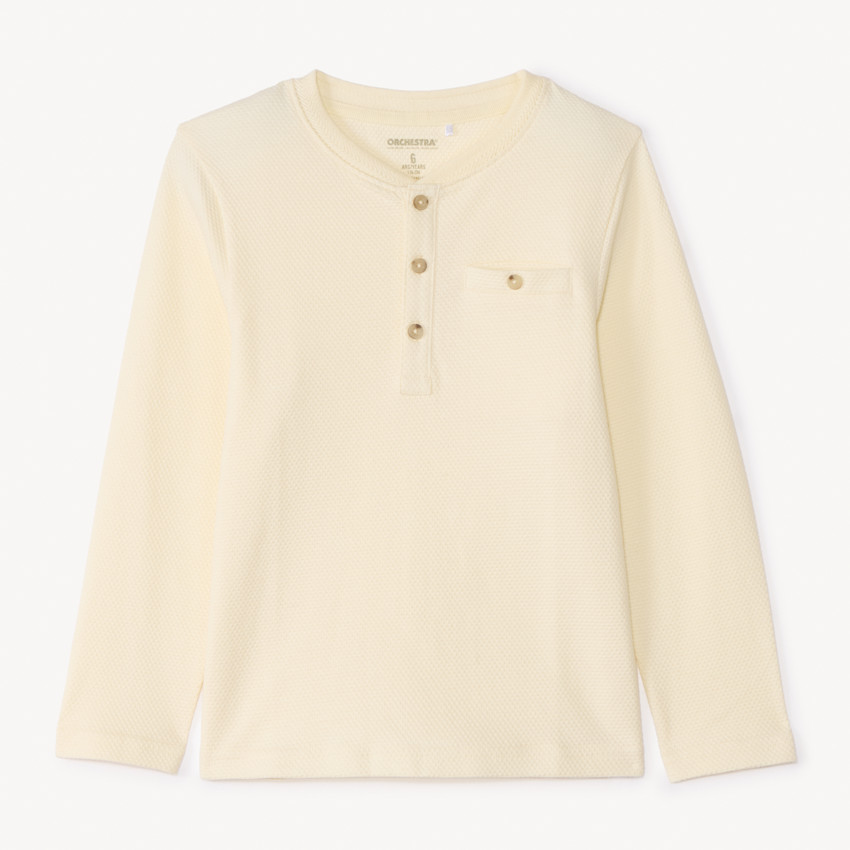 T-shirt manches longues uni à col tunisien pour garçon 