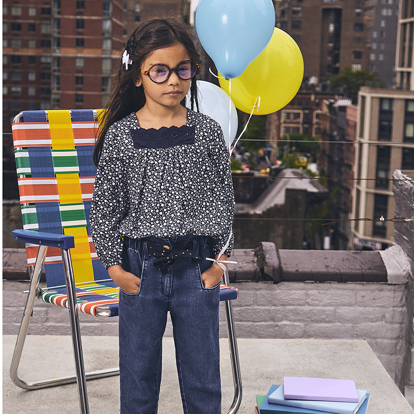 Jean paperbag en denim avec ceinture fantaisie pour fille 