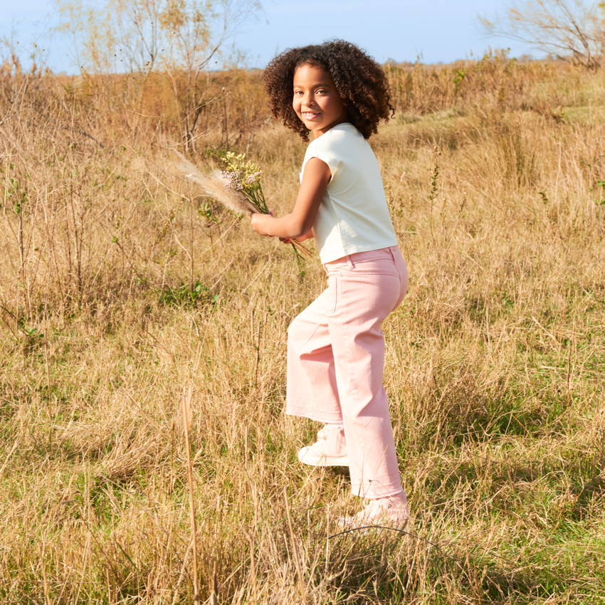 Jean large uni à boutons imitation corne pour fille 