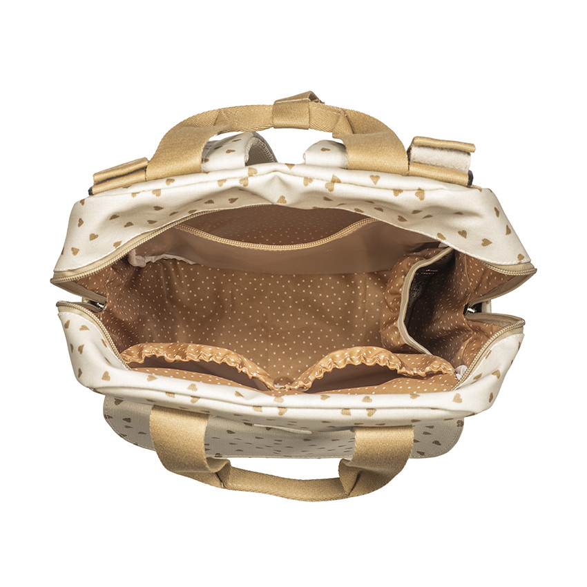 Sac à dos à langer imprimé cœurs Poppy + tapis cannelle 