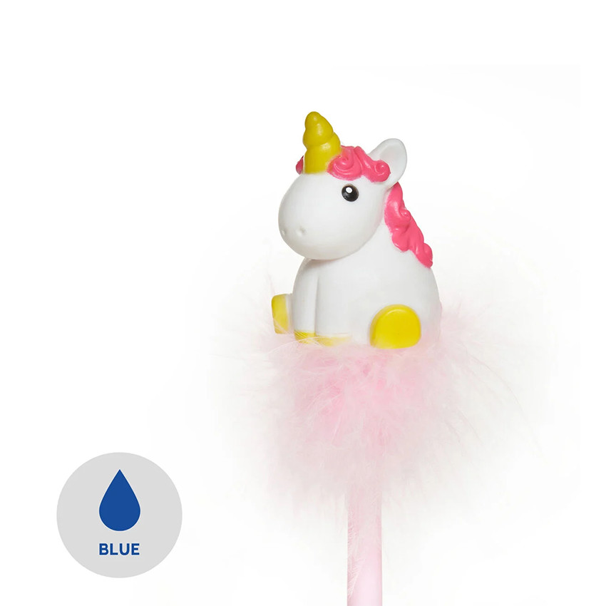 Stylo bille à plumes avec licorne lumineuse 