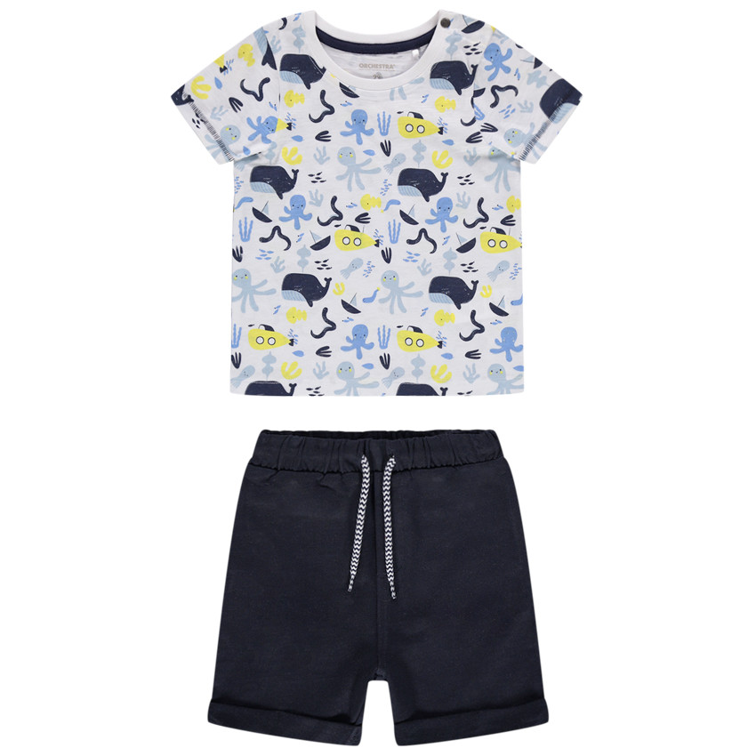 Ensemble en coton bio avec t-shirt imprimé et short pour bébé garçon 