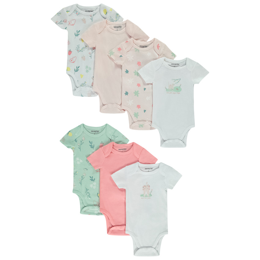 Lot de 7 bodies manches courtes fantaisie pour bébé fille