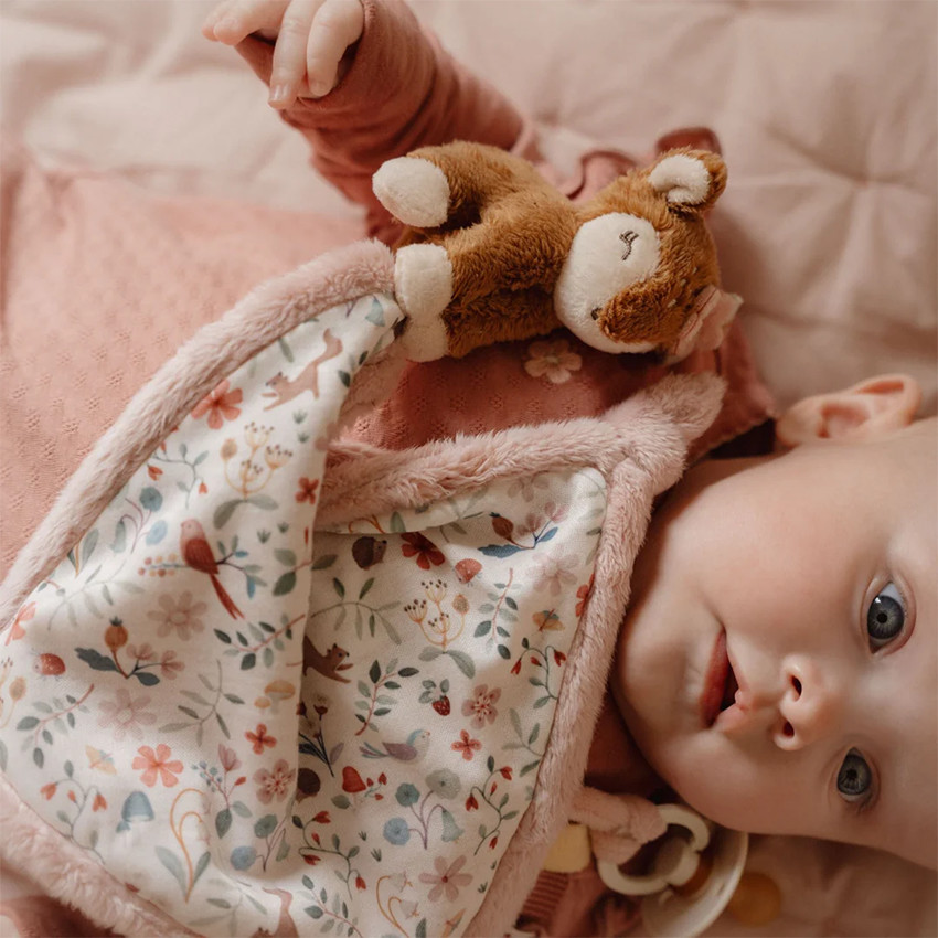 Doudou carré cerf imprimé Fairy Garden rose 