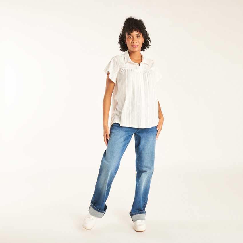 Chemise manches courtes en toile unie pour femme 