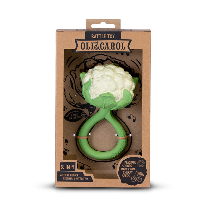 Jouet de dentition et hochet 2 en 1 en caoutchouc chou-fleur 