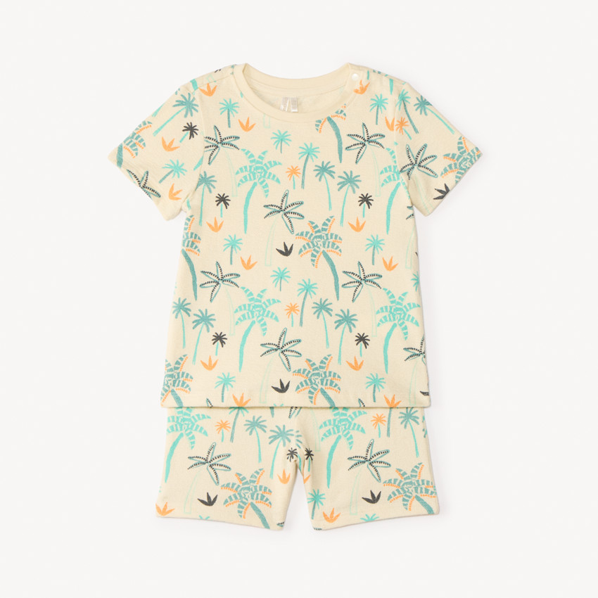 Ensemble 2 pièces t-shirt + bermuda en éponge imprimé fantaisie pour bébé garçon 