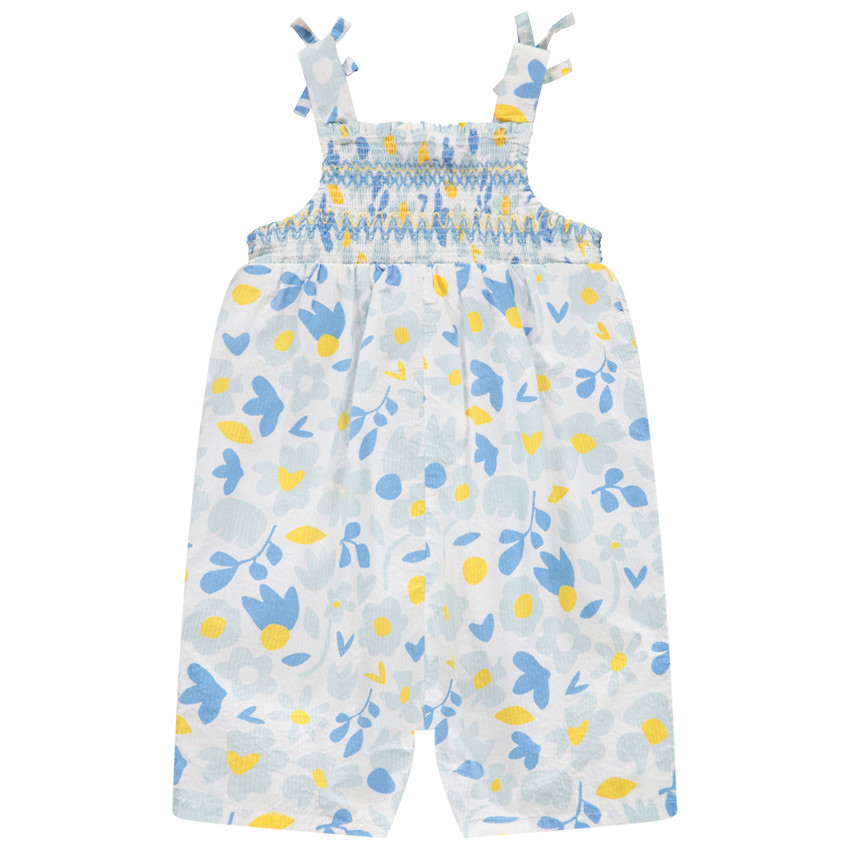 Combishort imprimé floral à smocks pour bébé fille 