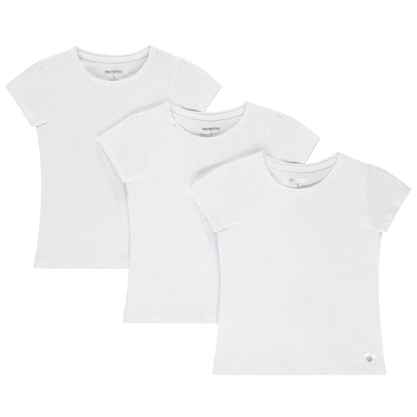 Lot de 3 t-shirts manches courtes unis à foil print cœur pour fille 