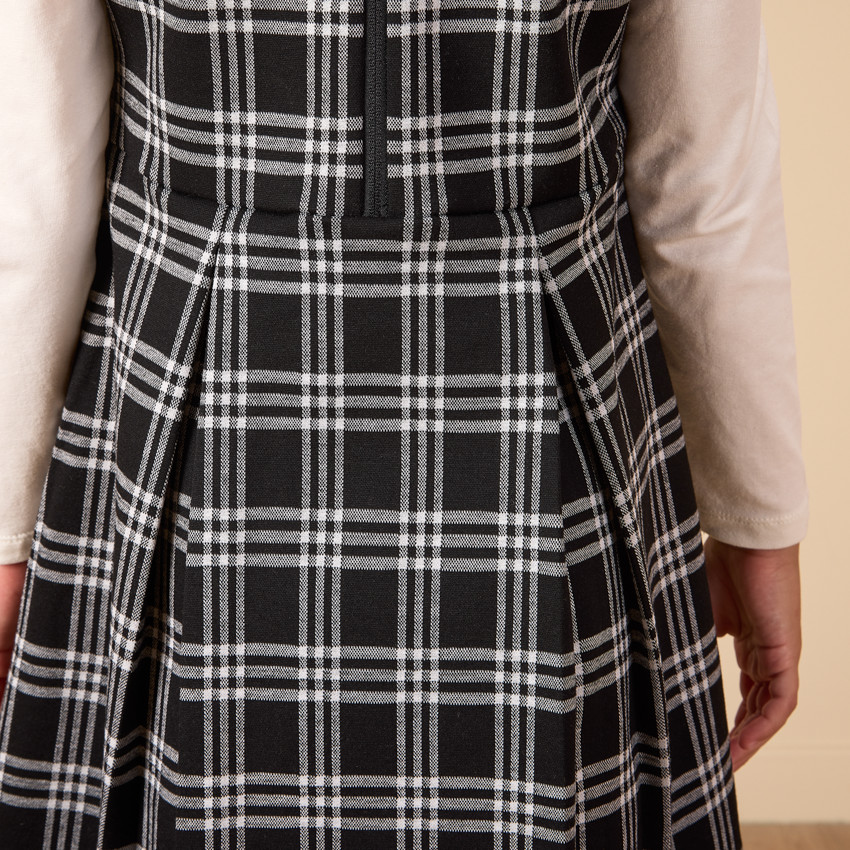 Robe sans manches à carreaux et pattes décoratives pour fille  