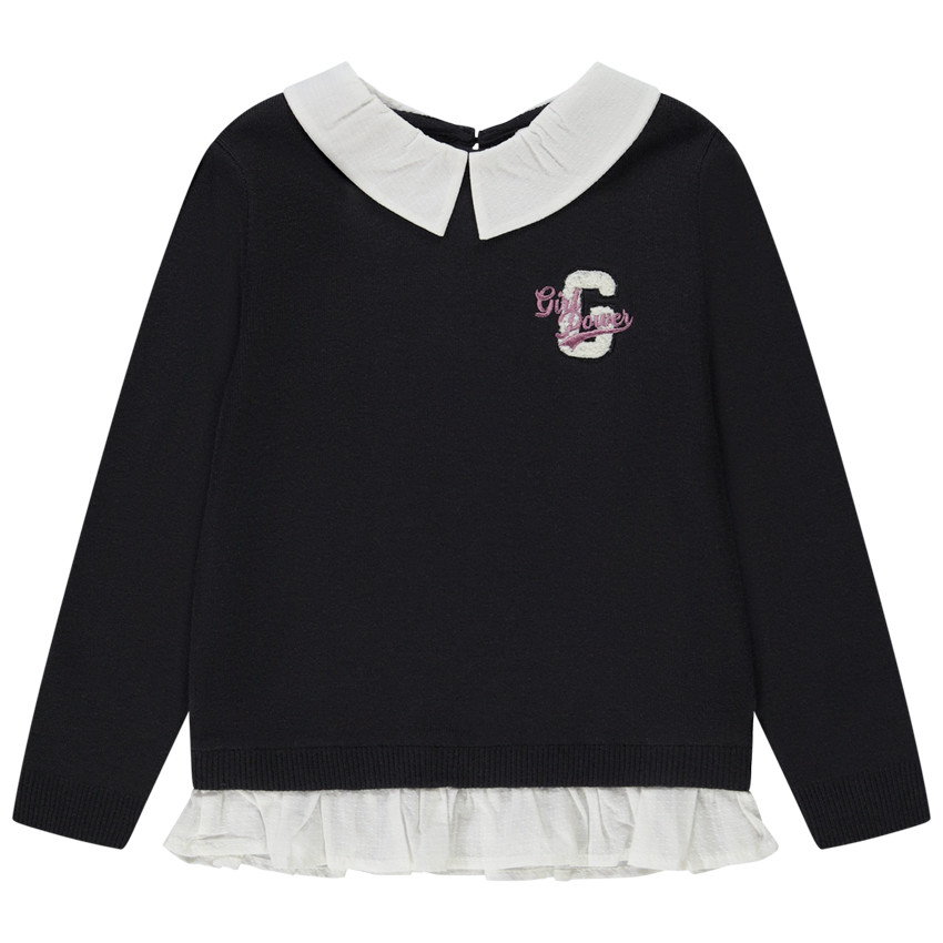 Pull bi-matière effet 2 en 1 à col claudine pour fille