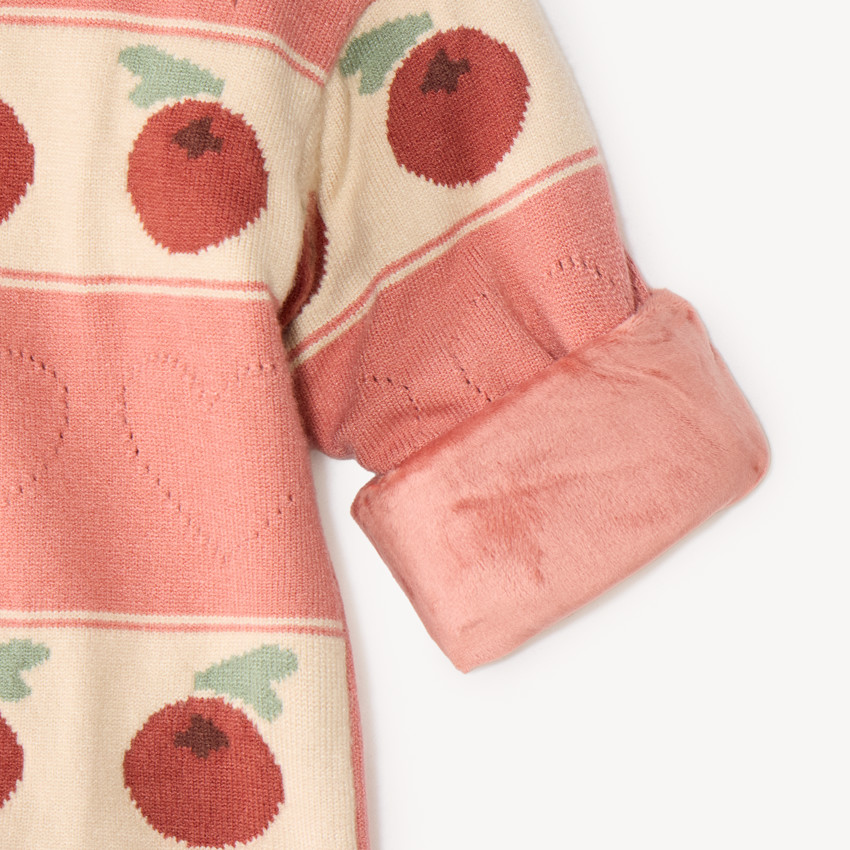 Pull jacquard doublé en velours bébé fille motif baies 