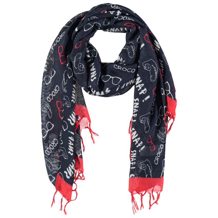 Chèche en voile imprimé all-over à franges 