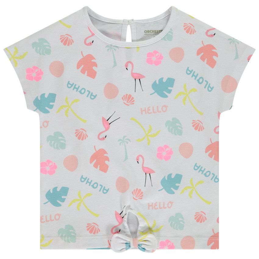 T-shirt manches courtes imprimé effet noué pour bébé fille 