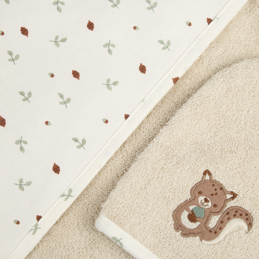 Set de bain avec cape et gant de toilette Roi des Forêts beige 