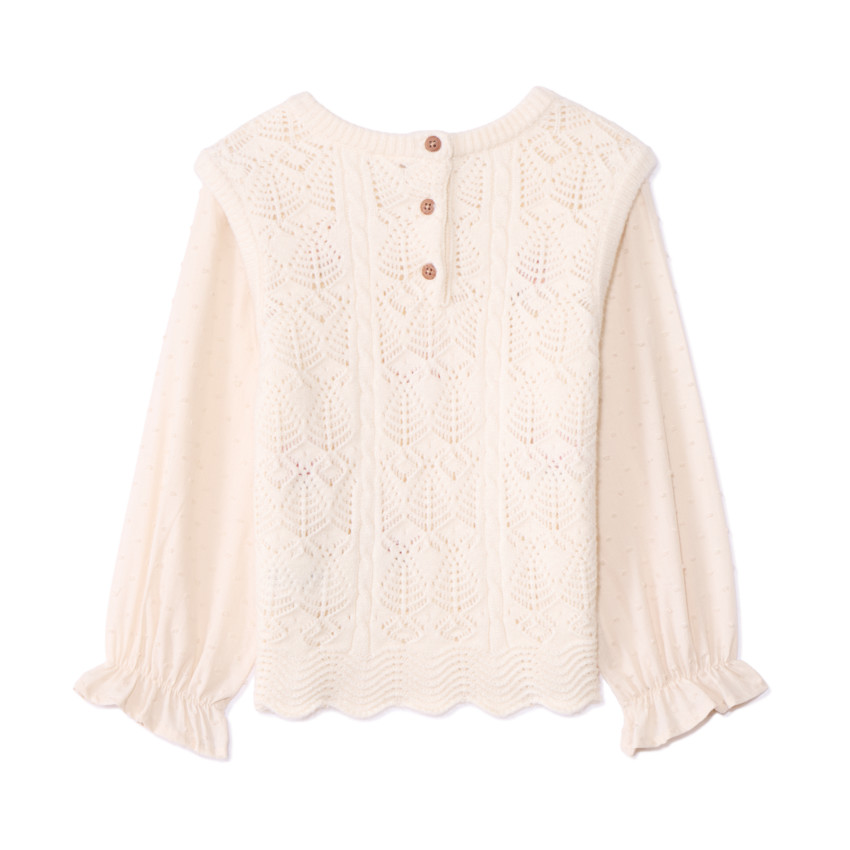 Pull effet 2 en 1 en tricot et plumetis pour bébé fille 