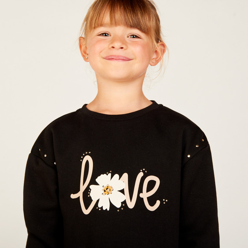 Robe sweat manches longues à strass pour fille 