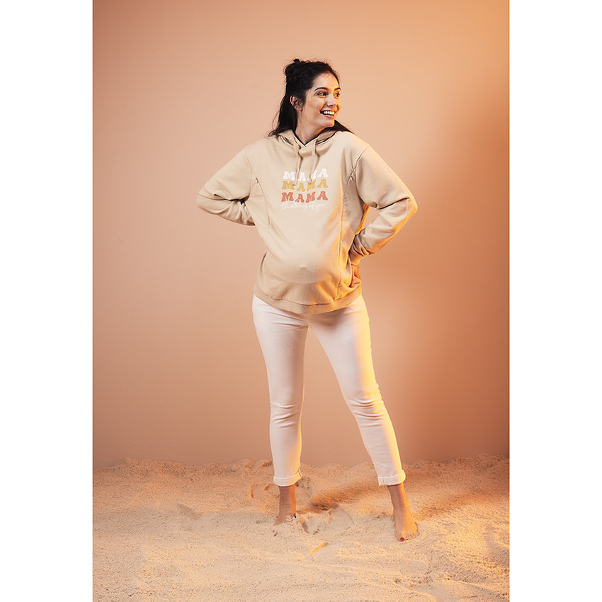 Sweat de grossesse en molleton print rétro et zip d'allaitement  